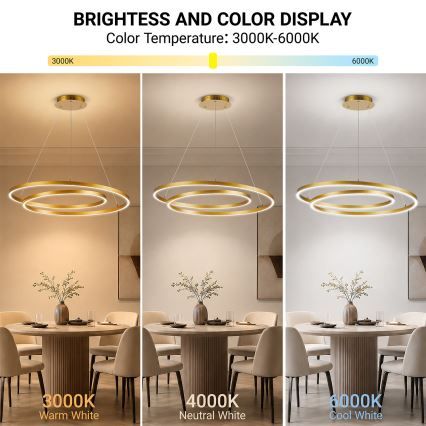 BRILAGI - Lustru LED reglabil pe cablu TWISTER LED/105W/230V 3000–6000K, diametru 100 cm, auriu + telecomandă