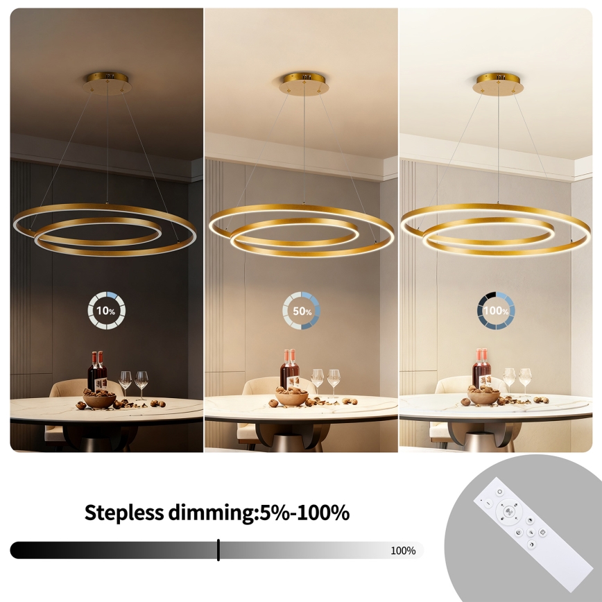 BRILAGI - Lustru LED reglabil pe cablu TWISTER LED/105W/230V 3000–6000K, diametru 100 cm, auriu + telecomandă