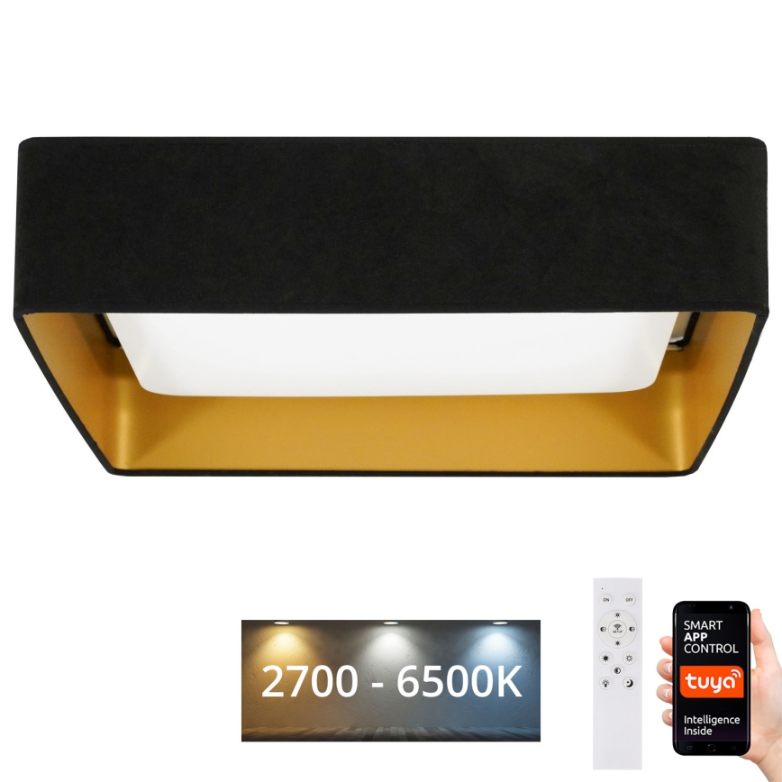 Brilagi - Plafonieră LED dimabilă VELVET SQUARE SMART, 36W, 230V, 60 x 60 cm, 2700–6500K, Wi‑Fi Tuya + telecomandă, negru