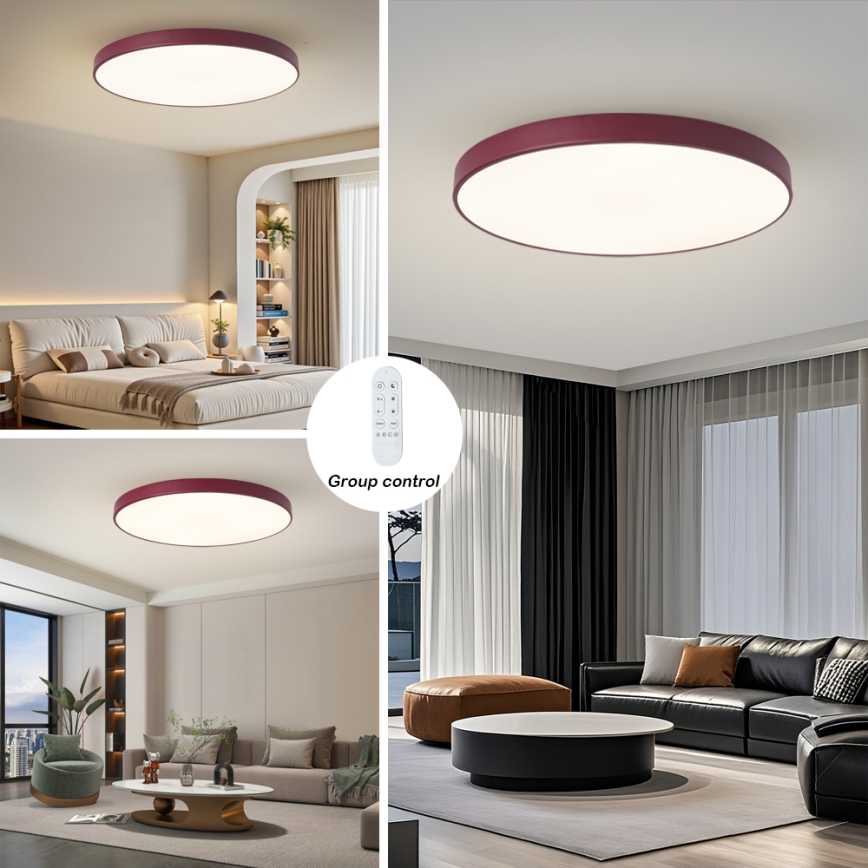Brilagi - Corp de iluminat LED dimabil POOL Smart, 128W, 230V, Ø 100 cm, 3000–6000K, Wi‑Fi Tuya + telecomandă, burgundiu