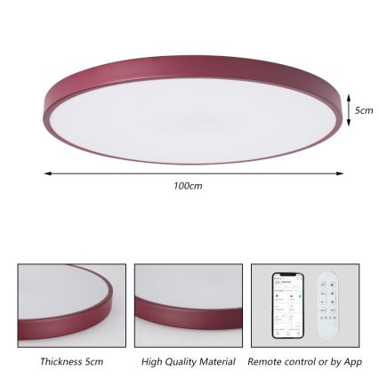 Brilagi - Corp de iluminat LED dimabil POOL Smart, 128W, 230V, Ø 100 cm, 3000–6000K, Wi‑Fi Tuya + telecomandă, burgundiu