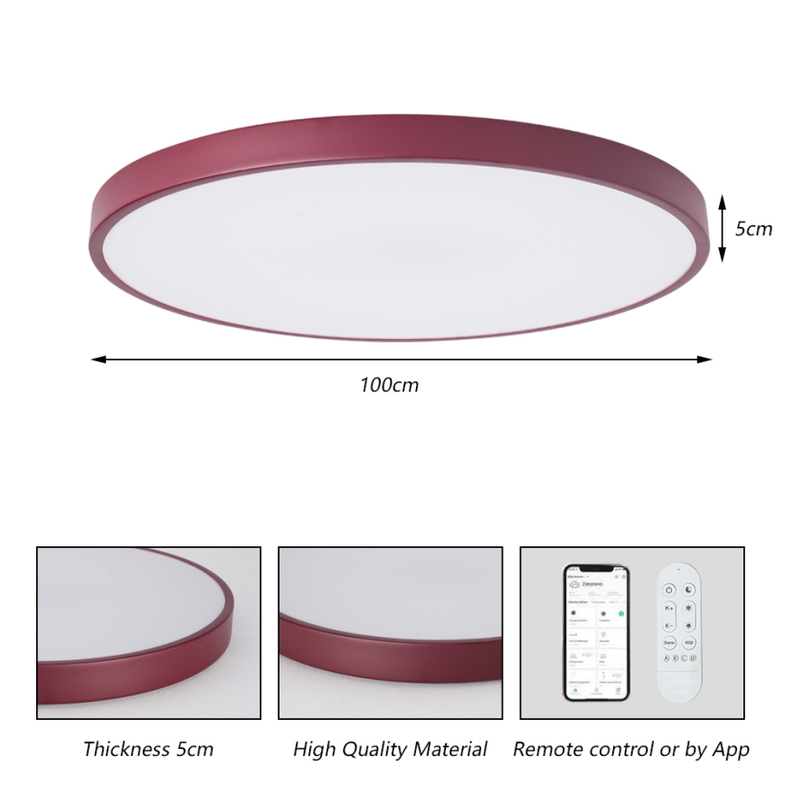 Brilagi - Corp de iluminat LED dimabil POOL Smart, 128W, 230V, Ø 100 cm, 3000–6000K, Wi‑Fi Tuya + telecomandă, burgundiu