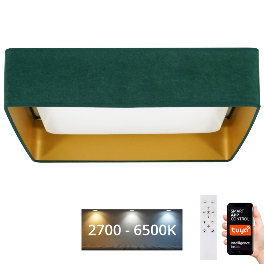 Brilagi - Plafonieră LED reglabilă VELVET SQUARE SMART LED/36W/230V 60x60 cm 2700-6500K Wi-Fi Tuya + telecomandă, verde