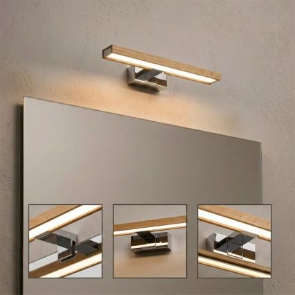 Brilagi - Iluminare LED pentru oglindă de baie WOODY MIRROR 3 în 1 LED/8W/230V 40 cm IP44 crom lucios/stejar