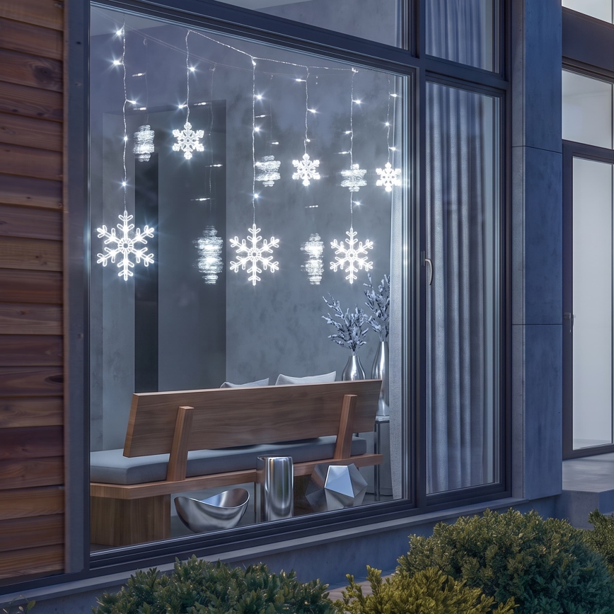 BRILAGI - LED Cortină de Crăciun 77xLED/3xAA/USB 3,8m fulgi de zăpadă alb rece