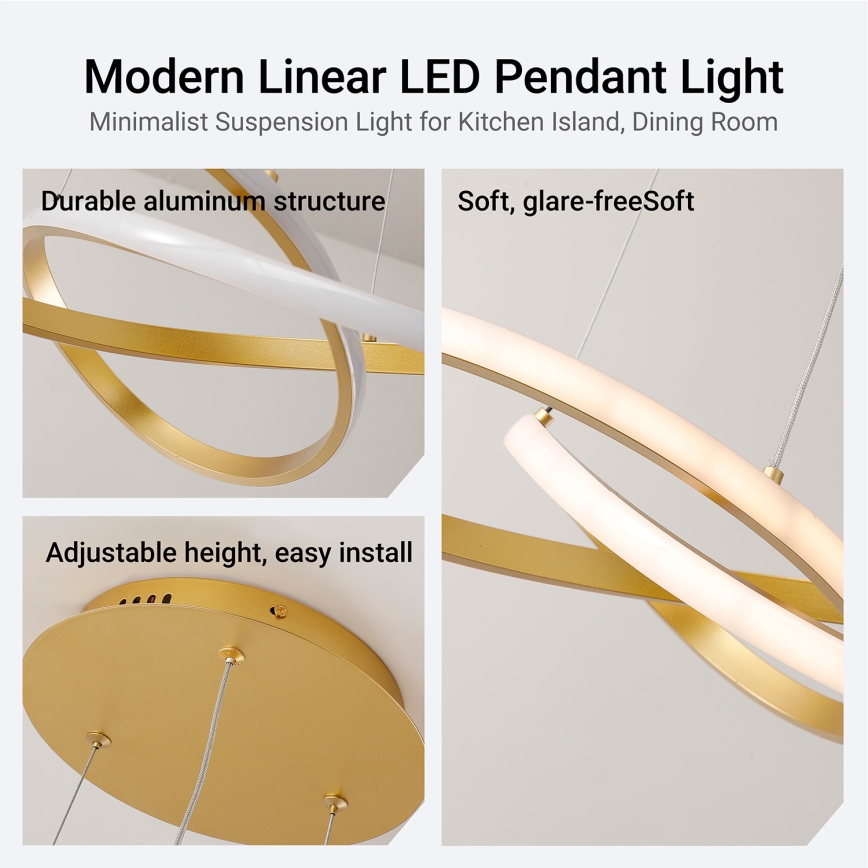 Brilagi - Lustră LED dimabilă suspendată pe cablu INFINITY LED/55W/230V 3000-6000K 50x50 cm auriu + telecomandă inclusă