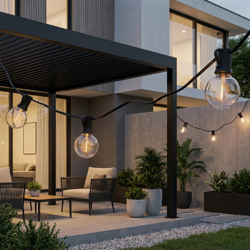 BRILAGI - garlană LED decorativă de exterior GIRLANDA 25xE12/0,36W/24V 20m negru IP44 alb cald