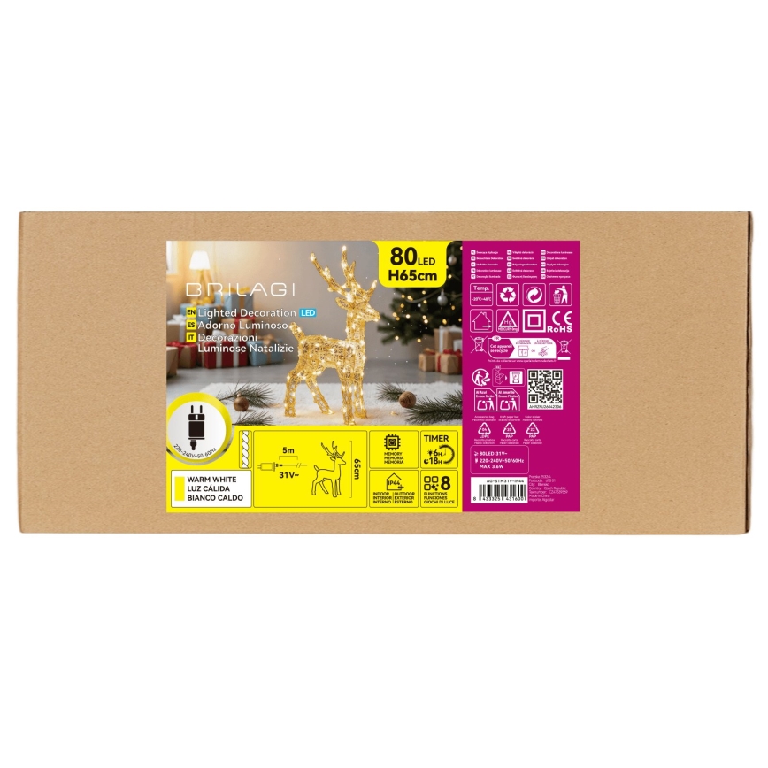 BRILAGI - LED decorațiune de Crăciun pentru exterior LED/3,6W/8 funcții 65 cm IP44 ren alb cald