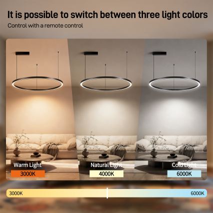 Brilagi - Lustră LED reglabilă suspendată pe cablu PORTOFINO LED/60W/230V 3000-6000K Ø 80 cm neagră + telecomandă