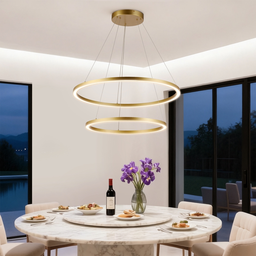 Brilagi - Lustra LED dimabilă pe cablu PORTOFINO LED/98W/230V 3000-6000K Ø 80 cm auriu + telecomandă