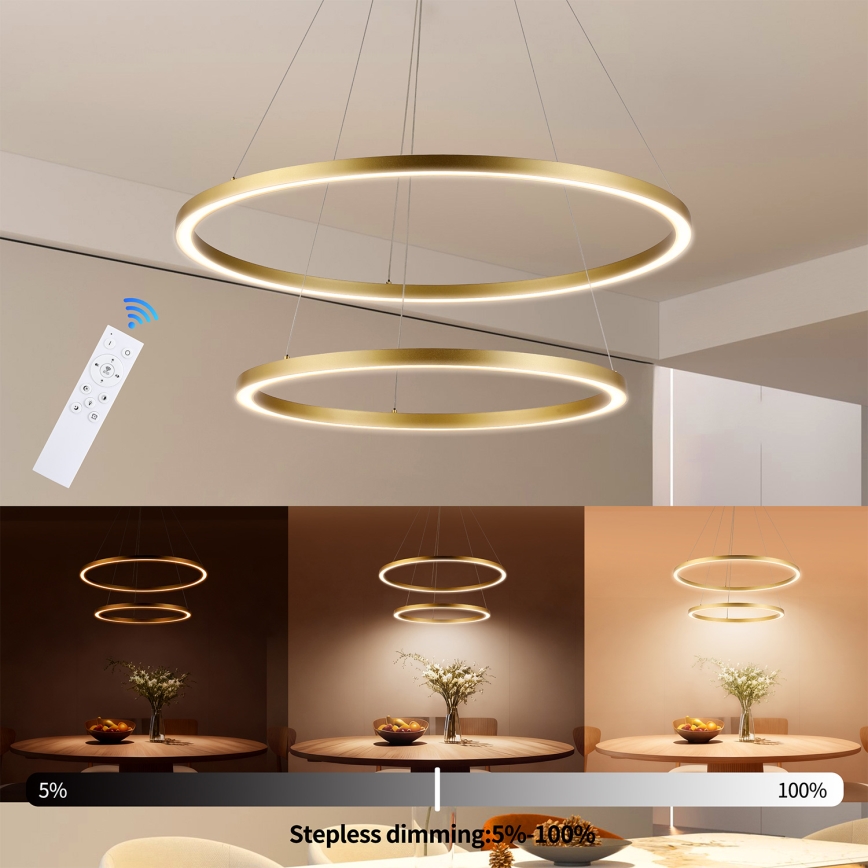 Brilagi - Lustra LED dimabilă pe cablu PORTOFINO LED/98W/230V 3000-6000K Ø 80 cm auriu + telecomandă