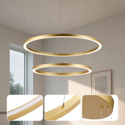 Brilagi - Lustra LED dimabilă pe cablu PORTOFINO LED/98W/230V 3000-6000K Ø 80 cm auriu + telecomandă