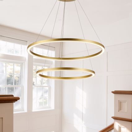 Brilagi - Lustra LED dimabilă pe cablu PORTOFINO LED/98W/230V 3000-6000K Ø 80 cm auriu + telecomandă