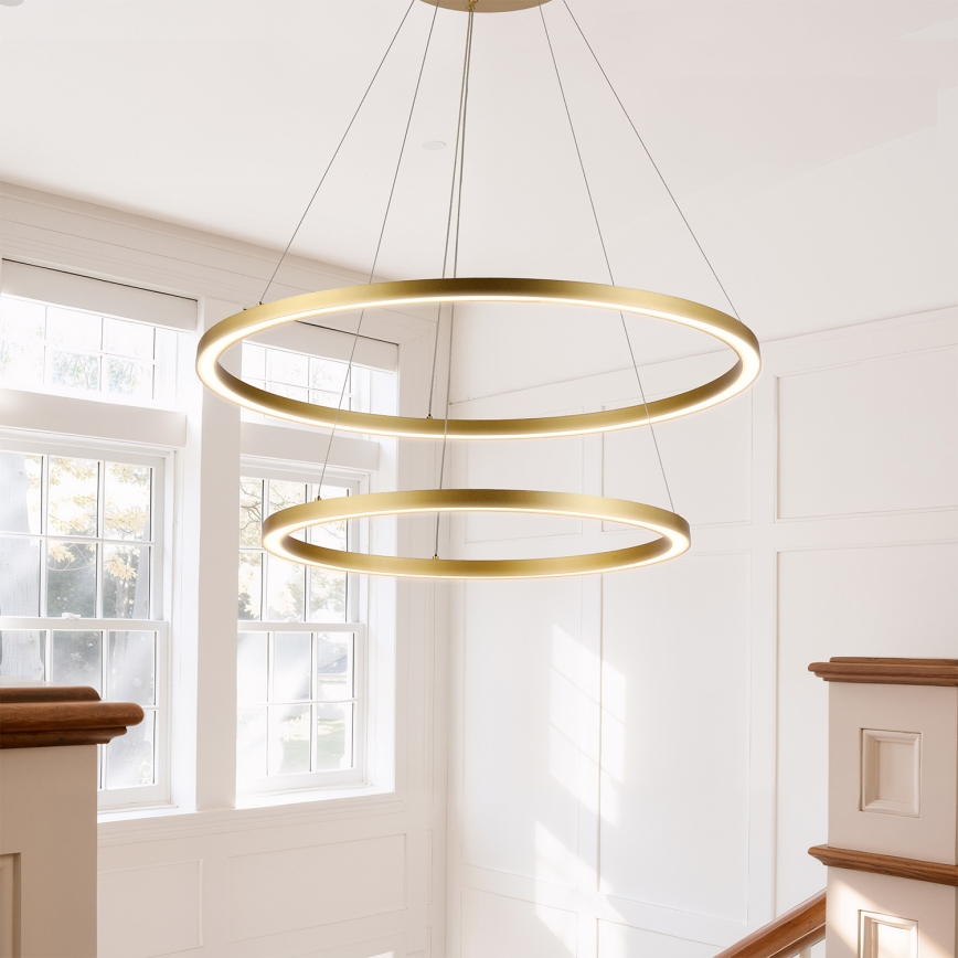 Brilagi - Lustra LED dimabilă pe cablu PORTOFINO LED/98W/230V 3000-6000K Ø 80 cm auriu + telecomandă