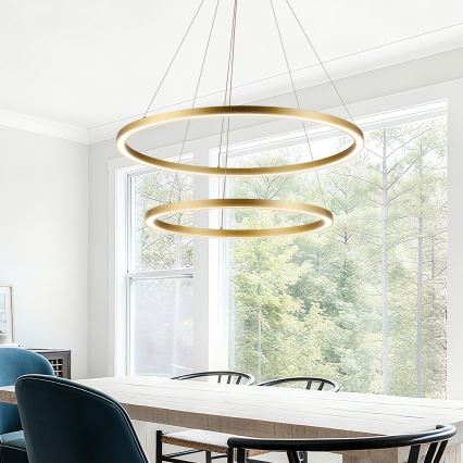 Brilagi - Lustra LED dimabilă pe cablu PORTOFINO LED/98W/230V 3000-6000K Ø 80 cm auriu + telecomandă