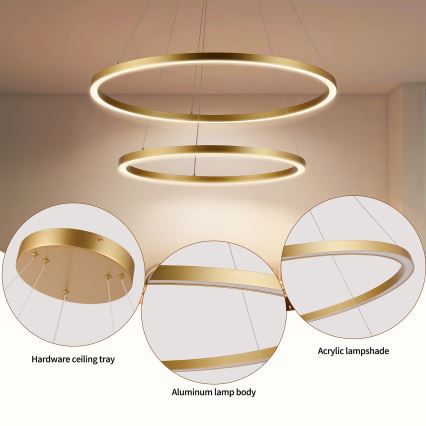 Brilagi - Lustra LED dimabilă pe cablu PORTOFINO LED/98W/230V 3000-6000K Ø 80 cm auriu + telecomandă