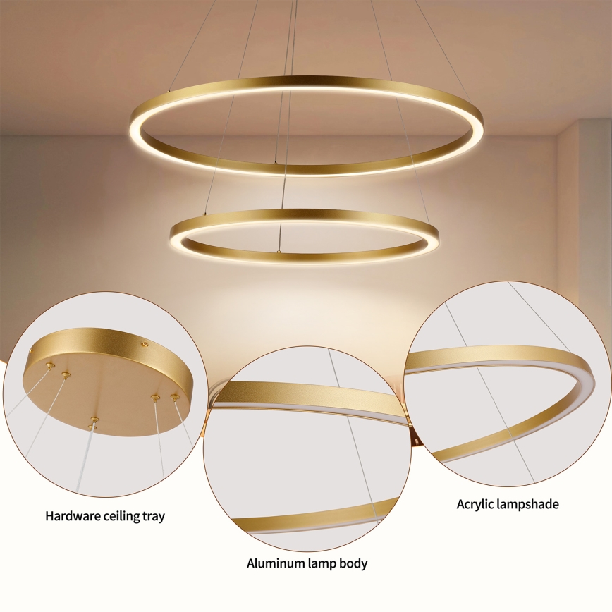 Brilagi - Lustra LED dimabilă pe cablu PORTOFINO LED/98W/230V 3000-6000K Ø 80 cm auriu + telecomandă