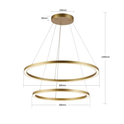 Brilagi - Lustra LED dimabilă pe cablu PORTOFINO LED/98W/230V 3000-6000K Ø 80 cm auriu + telecomandă