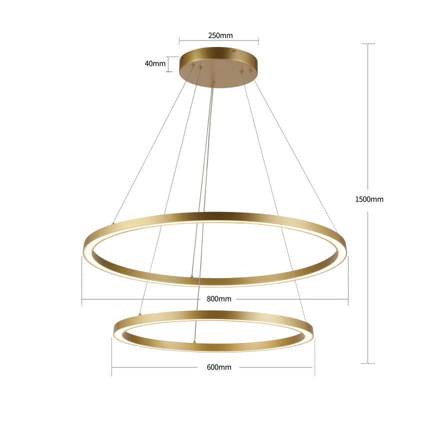 Brilagi - Lustra LED dimabilă pe cablu PORTOFINO LED/98W/230V 3000-6000K Ø 80 cm auriu + telecomandă