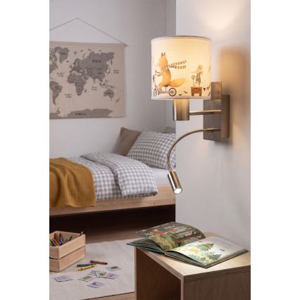 Brilagi - Lampă LED de perete flexibilă pentru copii BOBO 1xE27/25W/230V + LED/3W crom mat/alb/cu animale