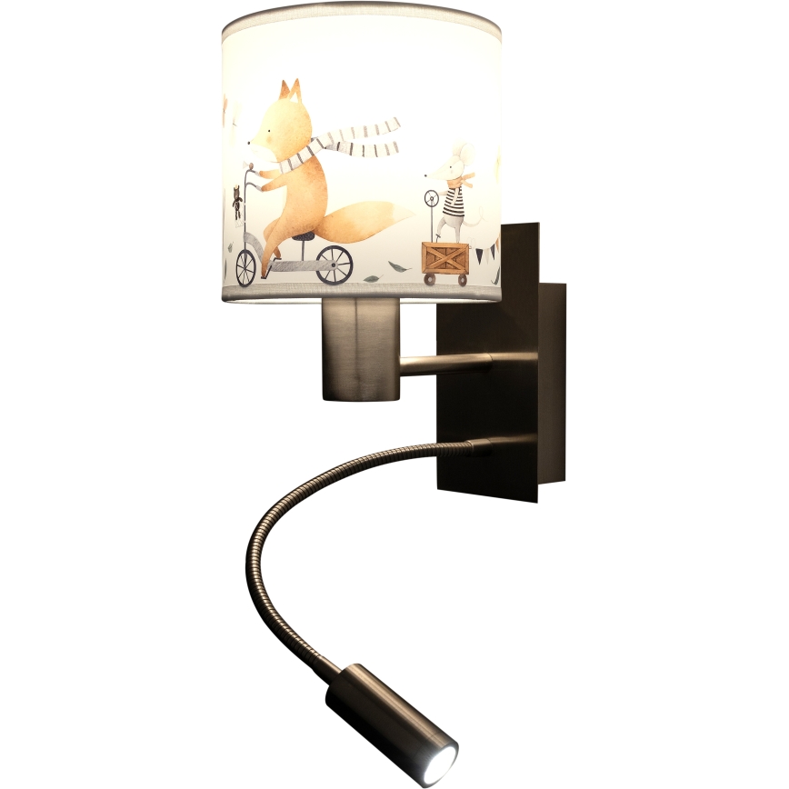 Brilagi - Lampă LED de perete flexibilă pentru copii BOBO 1xE27/25W/230V + LED/3W crom mat/alb/cu animale