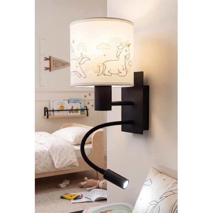 Brilagi - Lampă LED flexibilă de perete pentru copii BOBO 1xE27/25W/230V + LED/3W negru/alb/unicorni