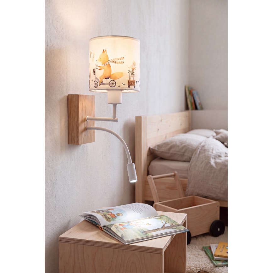 Brilagi - LED Lampă de perete flexibilă pentru copii BOBO WOOD 1xE27/25W/230V + LED/3W stejar/alb/animăluțe