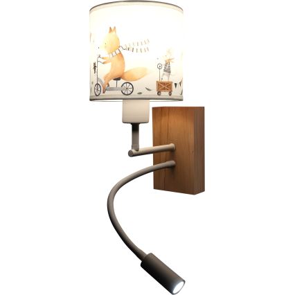 Brilagi - LED Lampă de perete flexibilă pentru copii BOBO WOOD 1xE27/25W/230V + LED/3W stejar/alb/animăluțe