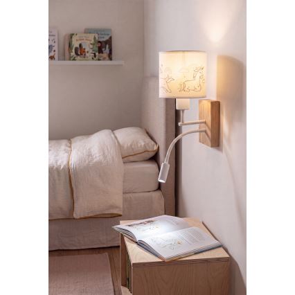 Brilagi - Lampă de perete flexibilă LED pentru copii BOBO WOOD 1xE27/25W/230V + LED/3W stejar/alb/cu unicorni