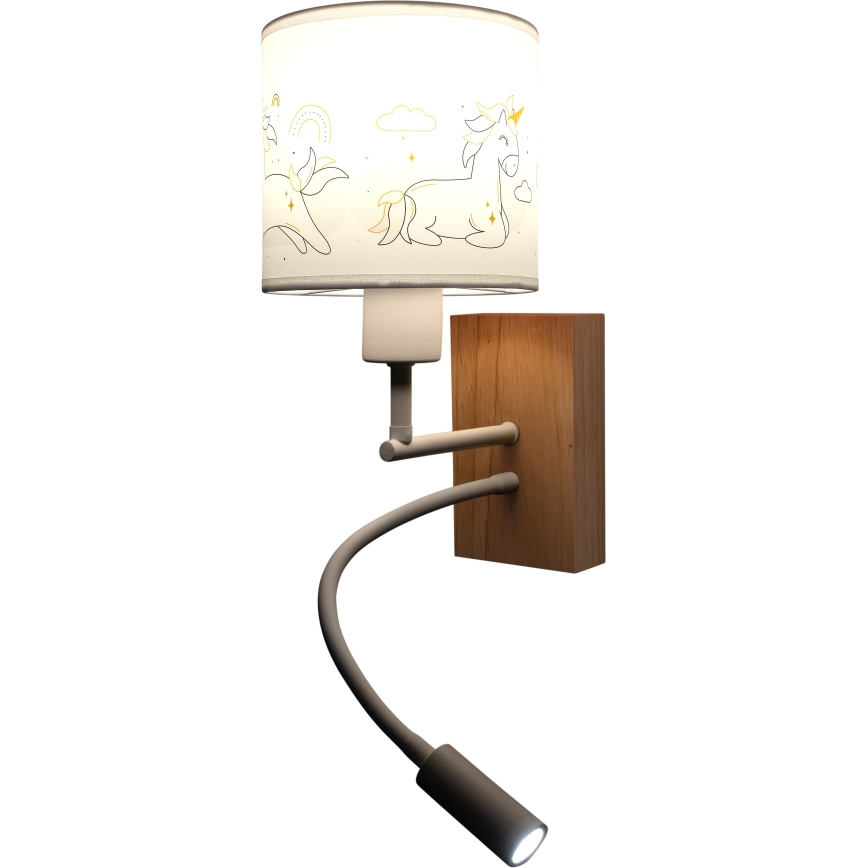 Brilagi - Lampă de perete flexibilă LED pentru copii BOBO WOOD 1xE27/25W/230V + LED/3W stejar/alb/cu unicorni