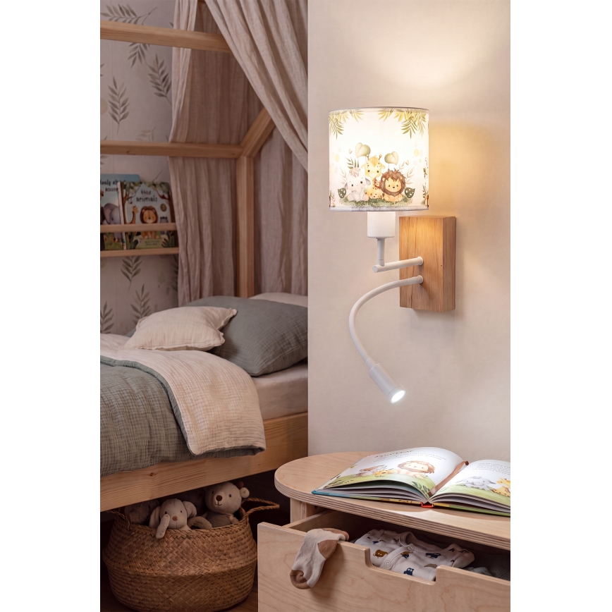 Brilagi - Lampă de perete flexibilă LED pentru copii BOBO WOOD 1xE27/25W/230V + LED/3W stejar/alb/verde/junglă