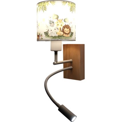 Brilagi - Lampă de perete flexibilă LED pentru copii BOBO WOOD 1xE27/25W/230V + LED/3W stejar/alb/verde/junglă