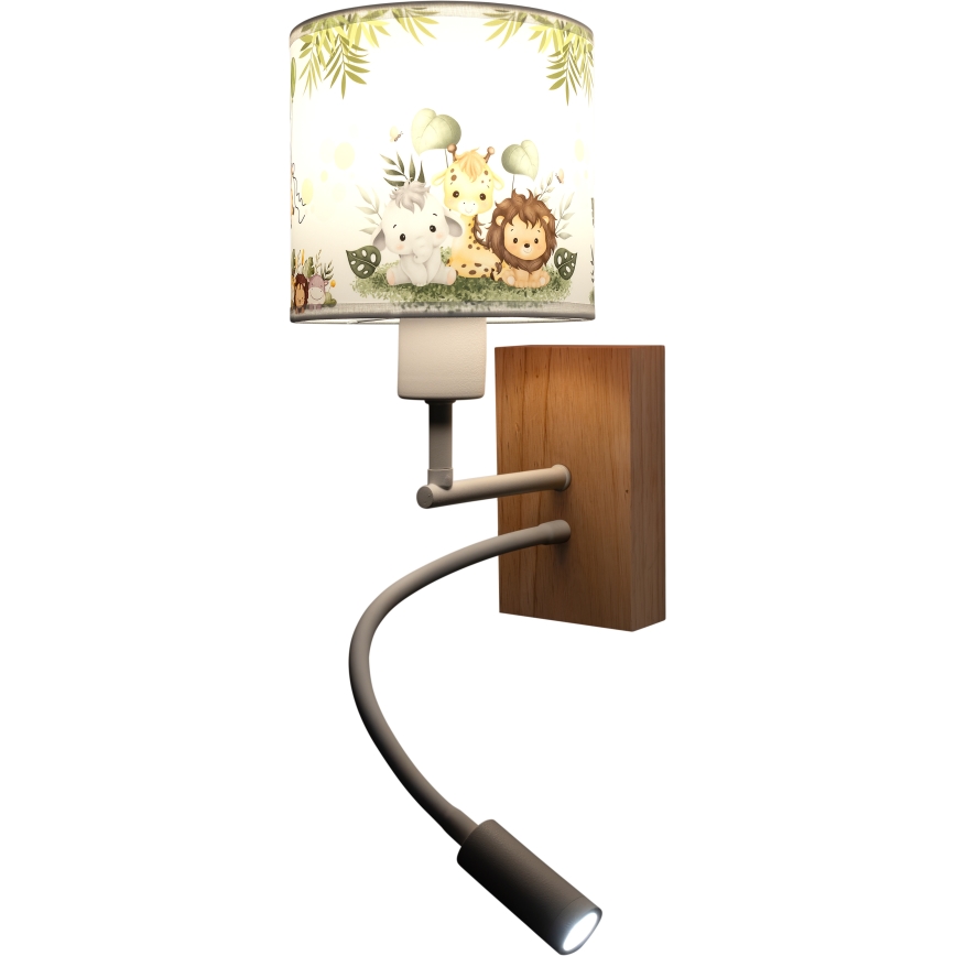 Brilagi - Lampă de perete flexibilă LED pentru copii BOBO WOOD 1xE27/25W/230V + LED/3W stejar/alb/verde/junglă