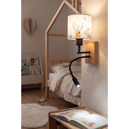 Brilagi - Lampă LED flexibilă de perete pentru copii BOBO WOOD 1xE27/25W/230V + LED/3W stejar/negru/alb/albastru/ursuleți
