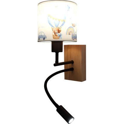 Brilagi - Lampă LED flexibilă de perete pentru copii BOBO WOOD 1xE27/25W/230V + LED/3W stejar/negru/alb/albastru/ursuleți