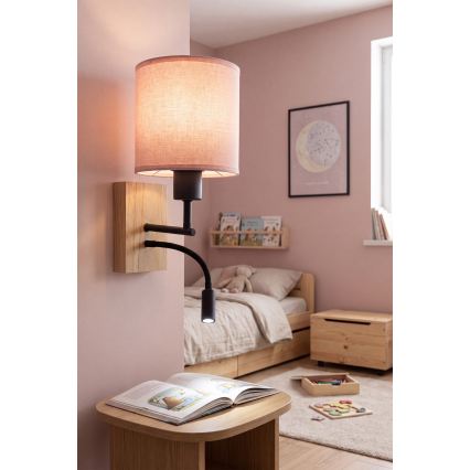 Brilagi - Lampă LED de perete flexibilă BOBO WOOD 1xE27/25W/230V + LED/3W stejar/negru/roz