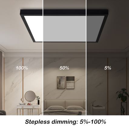 Brilagi - Plafonieră LED dimabilă pentru baie FRAME SMART LED/50W/230V 60x60 cm 3000-6000K IP44 neagră + telecomandă