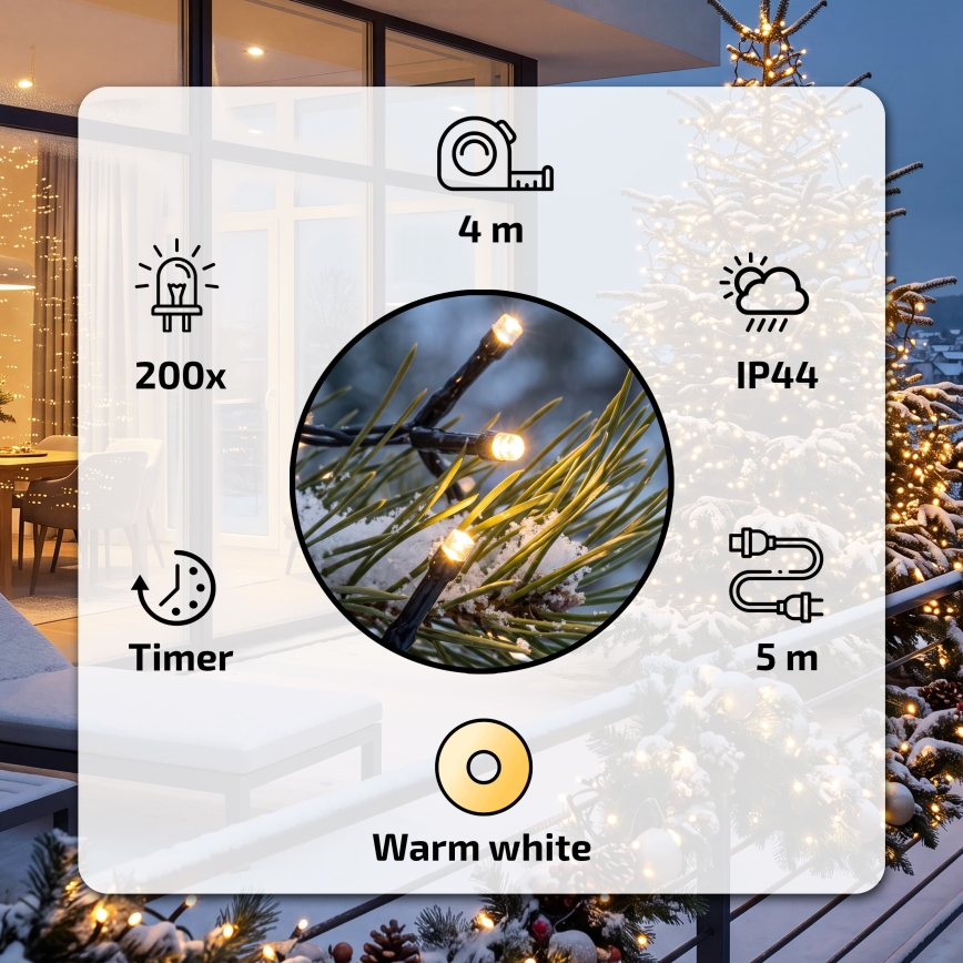 BRILAGI - LED ghirlandă de Crăciun pentru exterior 200xLED 9m IP44 alb cald