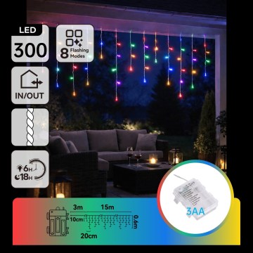 BRILAGI - LED ghirlandă de Crăciun pentru exterior 300xLED/3xAA/8 funcții 18x0,6m IP44 multicoloră
