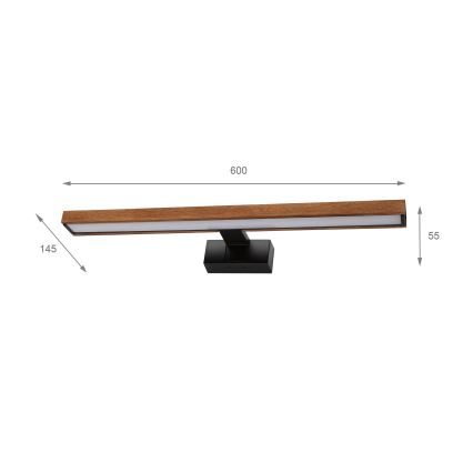 Brilagi - Iluminare LED pentru oglindă de baie 3 în 1 WOODY MIRROR LED/12W/230V 60 cm IP44 negru/stejar cireș