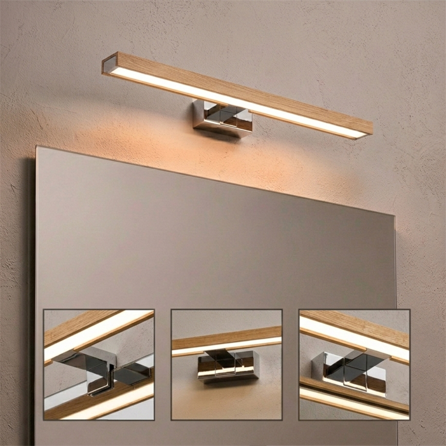 Brilagi - Iluminare LED pentru oglindă de baie 3-în-1 WOODY MIRROR LED/12W/230V 60 cm IP44 crom lucios/stejar