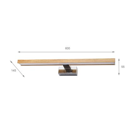 Brilagi - Iluminare LED pentru oglindă de baie 3-în-1 WOODY MIRROR LED/12W/230V 60 cm IP44 crom lucios/stejar