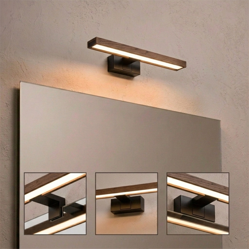 Brilagi - Iluminare LED pentru oglindă de baie 3în1 WOODY MIRROR LED/8W/230V 40 cm IP44 negru/stejar nuc