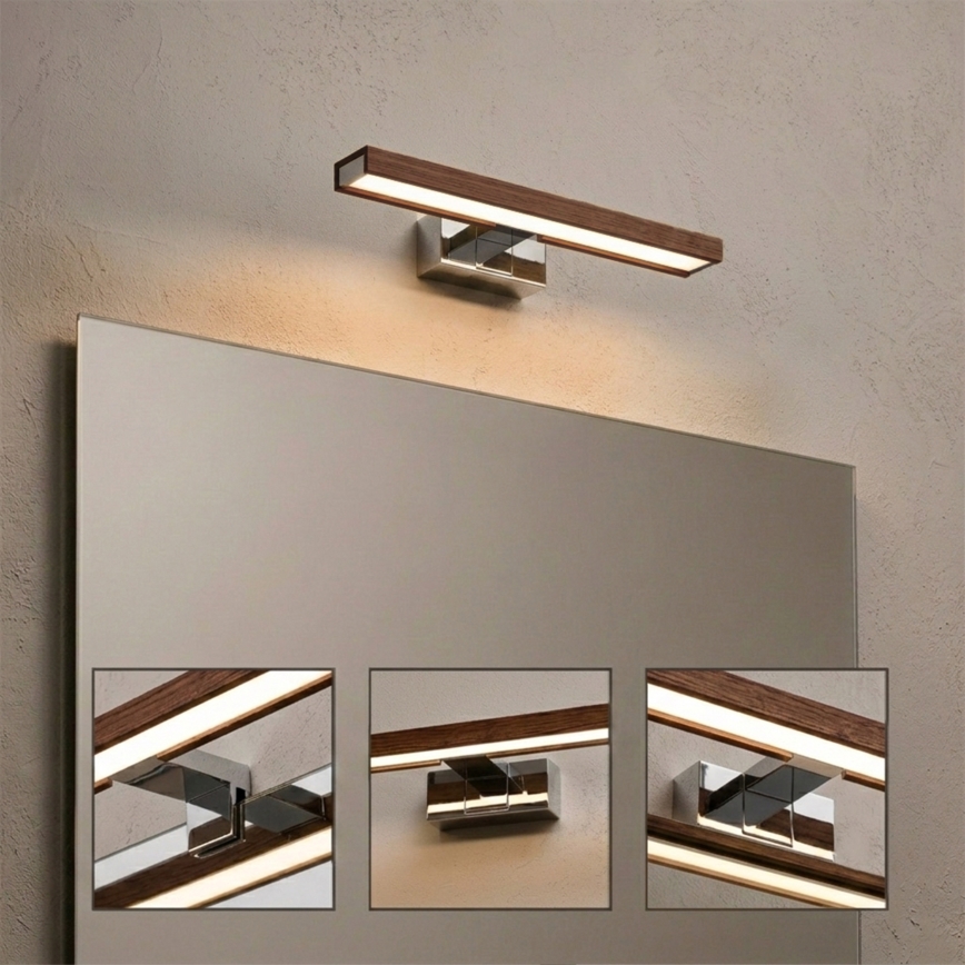 Brilagi - Iluminare LED pentru oglindă de baie WOODY MIRROR 3în1, LED/8W/230V, 40 cm, IP44, crom lucios/stejar cireș