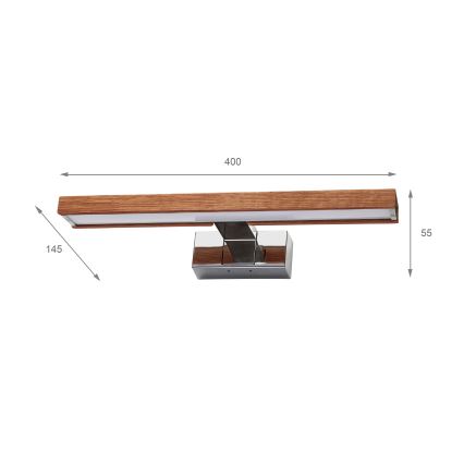 Brilagi - Iluminare LED pentru oglindă de baie WOODY MIRROR 3în1, LED/8W/230V, 40 cm, IP44, crom lucios/stejar cireș