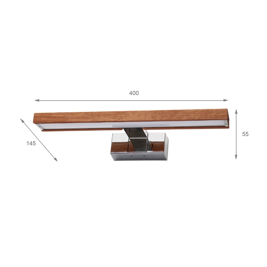 Brilagi - Iluminare LED pentru oglindă de baie WOODY MIRROR 3în1, LED/8W/230V, 40 cm, IP44, crom lucios/stejar cireș