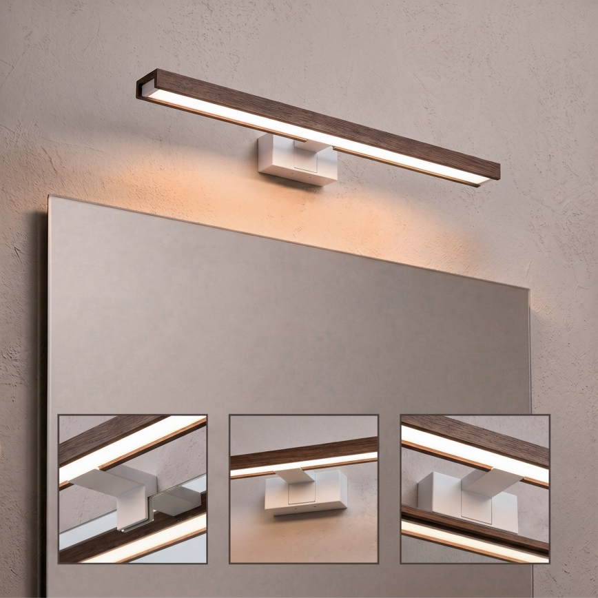 Brilagi - Iluminare LED pentru oglindă de baie 3în1 WOODY MIRROR 3în1 LED/12W/230V 60 cm IP44 alb/stejar-nuc