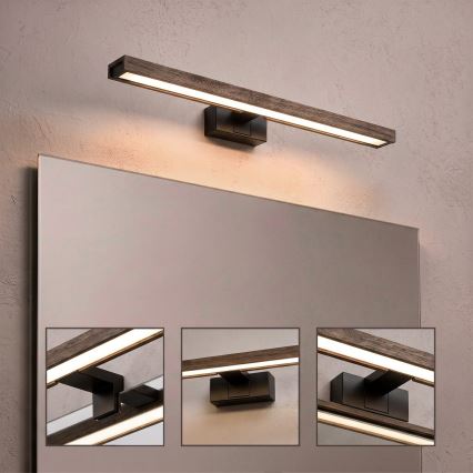 Brilagi - Iluminare LED pentru oglindă de baie 3-în-1 WOODY MIRROR LED/12W/230V IP44 negru/stejar nuc