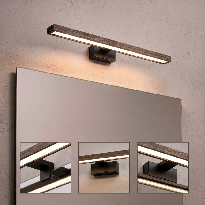 Brilagi - Iluminare LED pentru oglindă de baie 3-în-1 WOODY MIRROR LED/12W/230V IP44 negru/stejar nuc