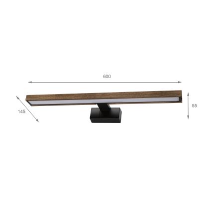 Brilagi - Iluminare LED pentru oglindă de baie 3-în-1 WOODY MIRROR LED/12W/230V IP44 negru/stejar nuc